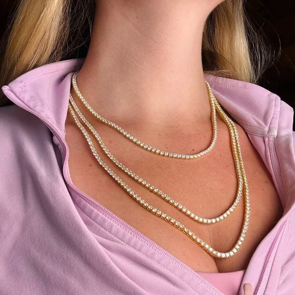 22.0 CT Gold Moissanite Diamond Tennis Necklace - Picture 5 of 5